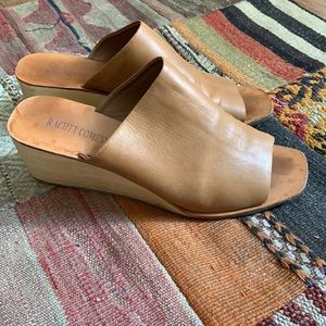 Rachel Comey Lyell Tan Leather Wood Wedge Mules